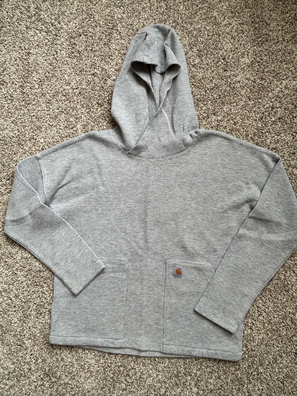 Light Gray Waffle Knit Carhartt Hoodie, Youth Size Medium/10